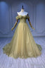 Green Tulle Long Prom Dress, Off the Shoulder Evening Graduation Dress