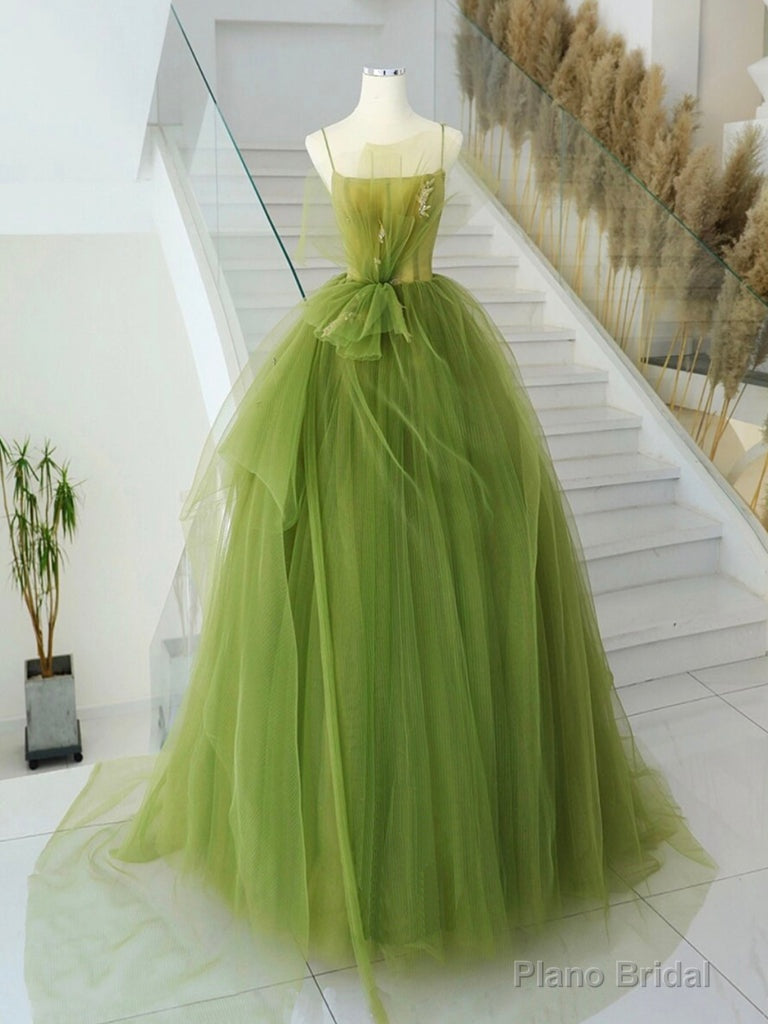 Green Tulle Long Prom Gown, Green Tulle Long Evening Dress Main image