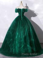 Green tulle off shoulder long Formal Prom dress green tulle formal gown