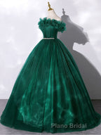 Green tulle off shoulder long Formal Prom dress green tulle formal gown