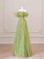 Green Tulle Off Shoulder Long Prom Dresses, Green Tulle Formal Evening Dress