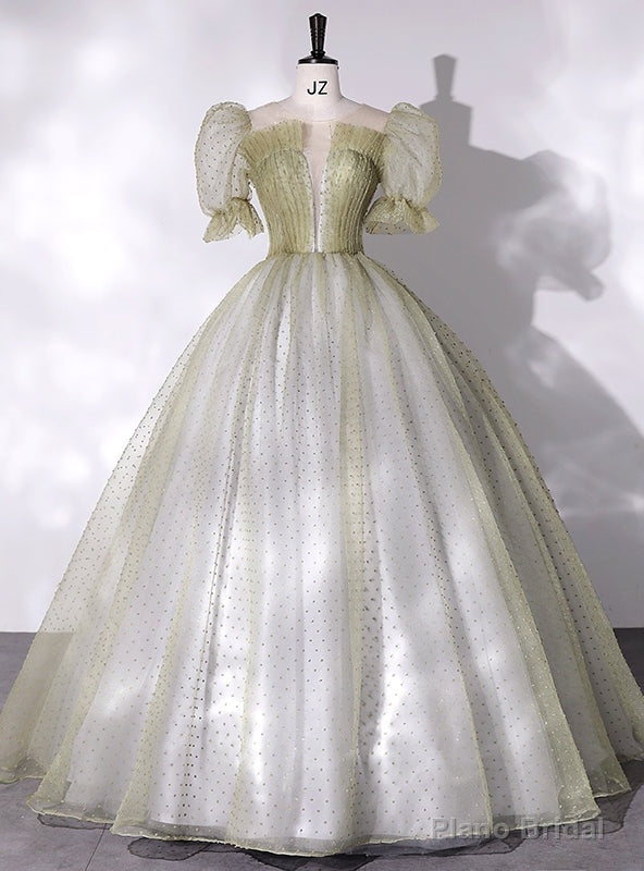 Green Tulle Puff Sleeve Pleats Quinceanera Dress Main image
