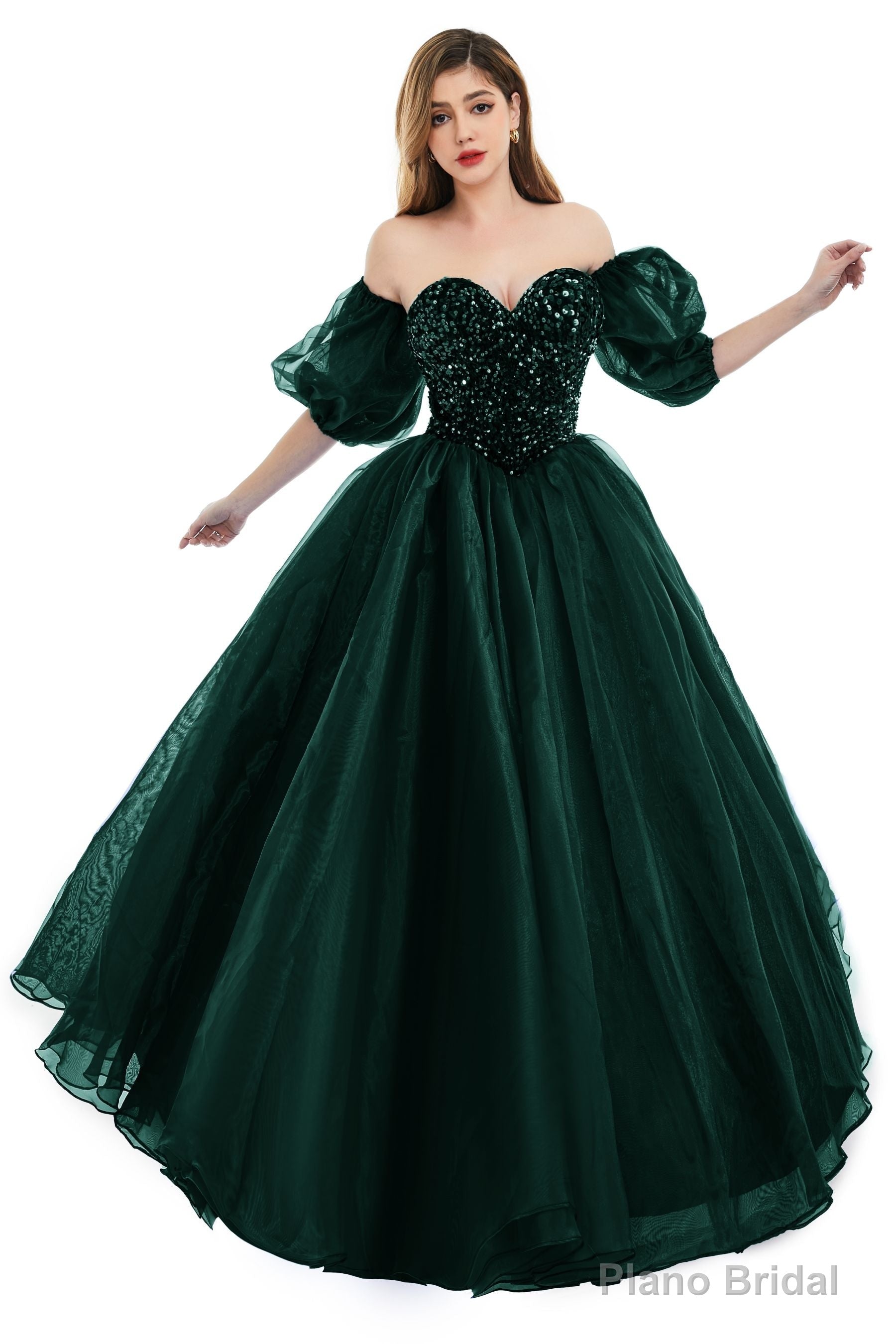 Green Tulle Sequins Sweetheart Prom Dresses Spaghetti Straps Evening Quinceanera Dresses Main image