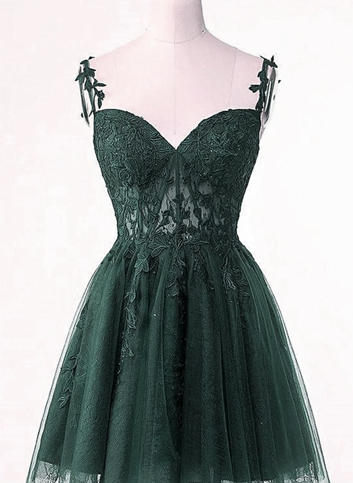 Green Tulle Short Party Dresses Homecoming Dresses, Green Tulle With Lace Formal Prom Dresses
