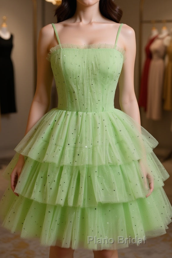 Green Tulle Short Formal Prom Dress, Cute Green Homecoming Dresses Main image
