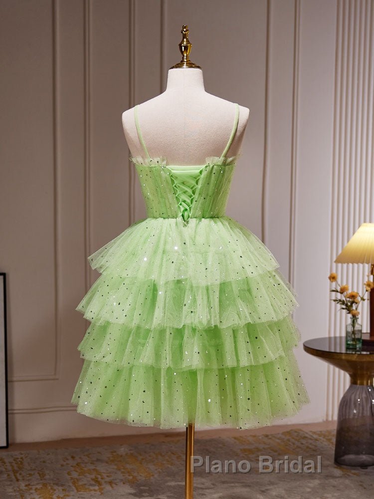 Green Tulle Short Formal Prom Dress, Cute Green Homecoming Dresses