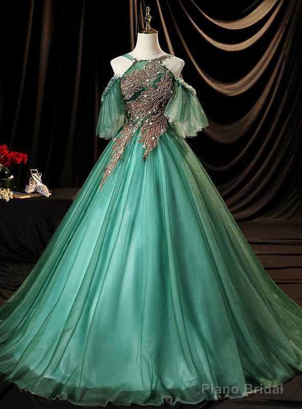 Green Tulle Straps Beading Quinceanera Dress Main image