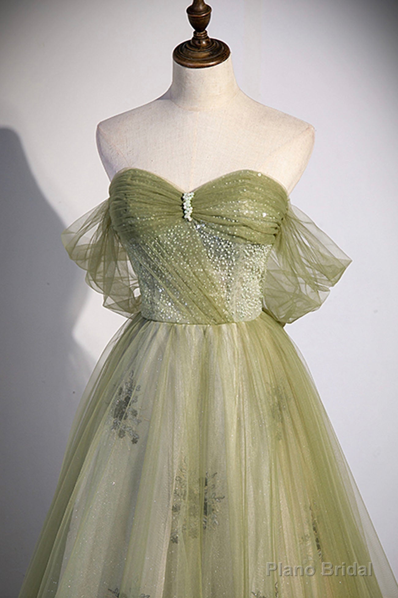 Green Tulle Sweetheart Neckline Long Prom Dress, Green Strapless Evening Dress Secondary image