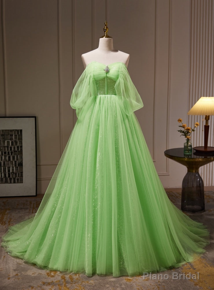 Green Tulle Sweetheart Pleats Prom Dress Main image