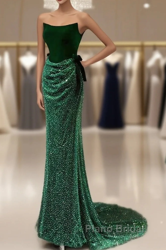Green Tulle Velvet Long Formal Prom Dresses, Green Long Formal Dresses Main image
