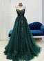 Green Tulle With Lace Applique Sweetheart Long Formal Dresses, Green Formal Evening Gown