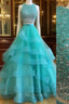 Green Two Pieces Sequin Long Formal Prom Gown, Green Evening Dresses