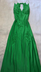 Green V Neck Long Formal Prom Dresses