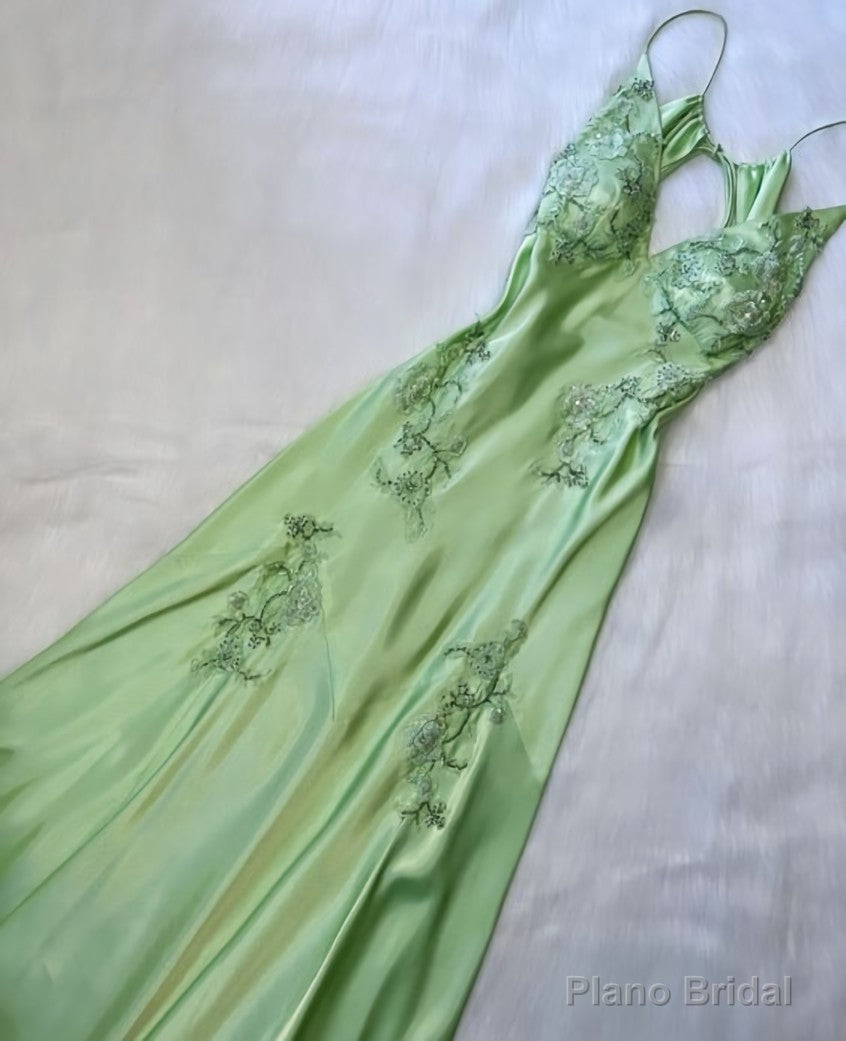 Green V neck Long Prom Dress Main image