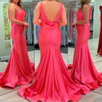 Vintage Satin V-Neck Mermaid Elegant Long Formal Evening Dresses Party Dresses Formal Prom Dresses