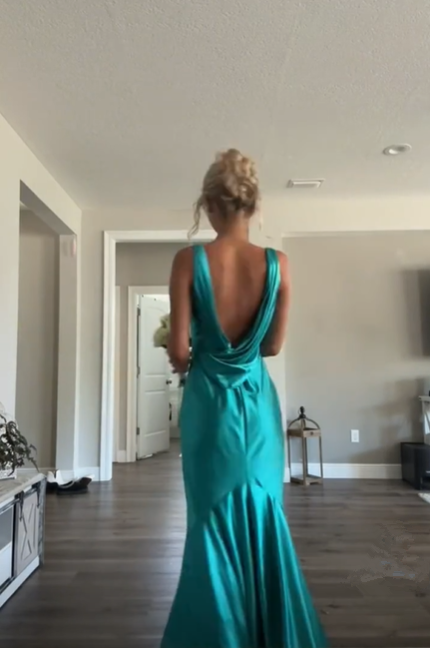 Vintage Satin V-Neck Mermaid Elegant Long Formal Evening Dresses Party Dresses Formal Prom Dresses Secondary image