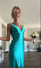 Vintage Satin V-Neck Mermaid Elegant Long Formal Evening Dresses Party Dresses Formal Prom Dresses