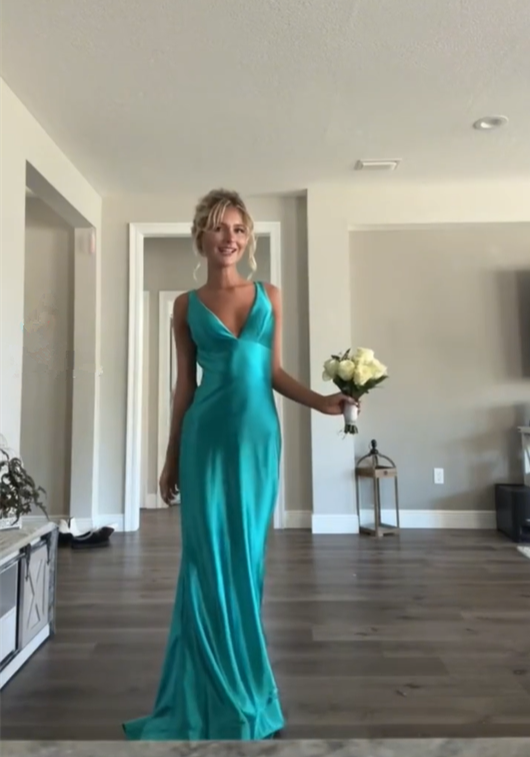 Vintage Satin V-Neck Mermaid Elegant Long Formal Evening Dresses Party Dresses Formal Prom Dresses