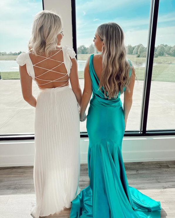 Vintage Satin V-Neck Mermaid Elegant Long Formal Evening Dresses Party Dresses Formal Prom Dresses