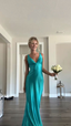 Vintage Satin V-Neck Mermaid Elegant Long Formal Evening Dresses Party Dresses Formal Prom Dresses
