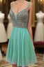 Green V Neck Sequin Beads Short Homecoming Dresses