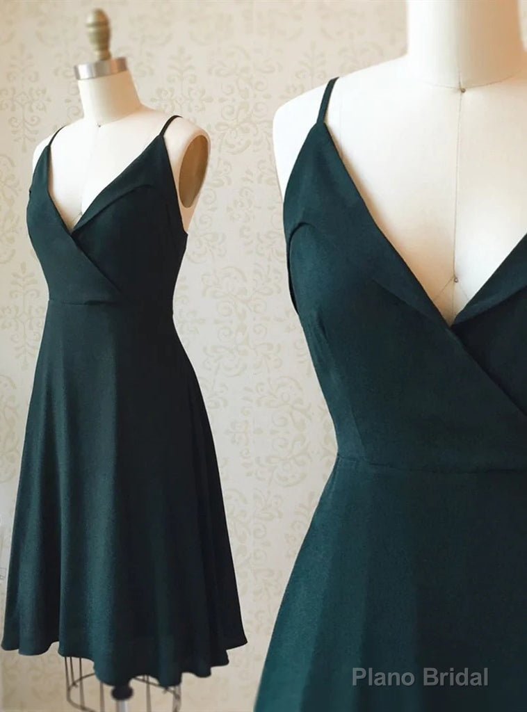 Green V-neck Tea Length Prom Dress Main image