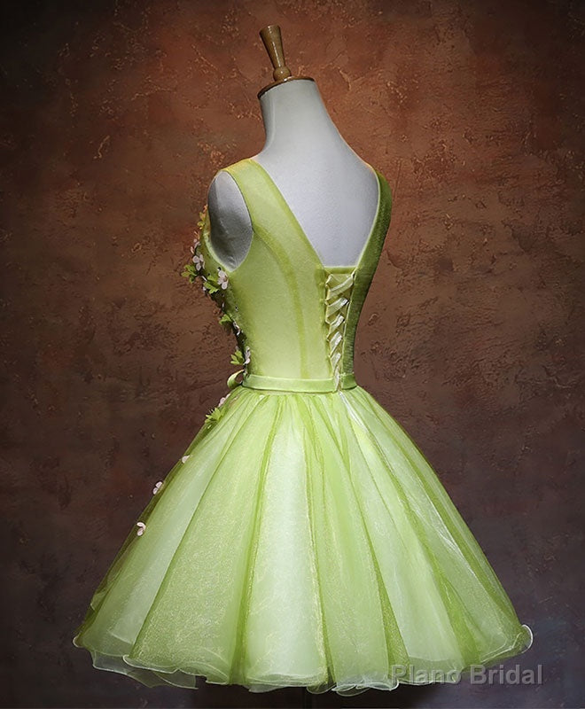Green V Neck Tulle Short Prom Dress, Green Homecoming Dress Secondary image