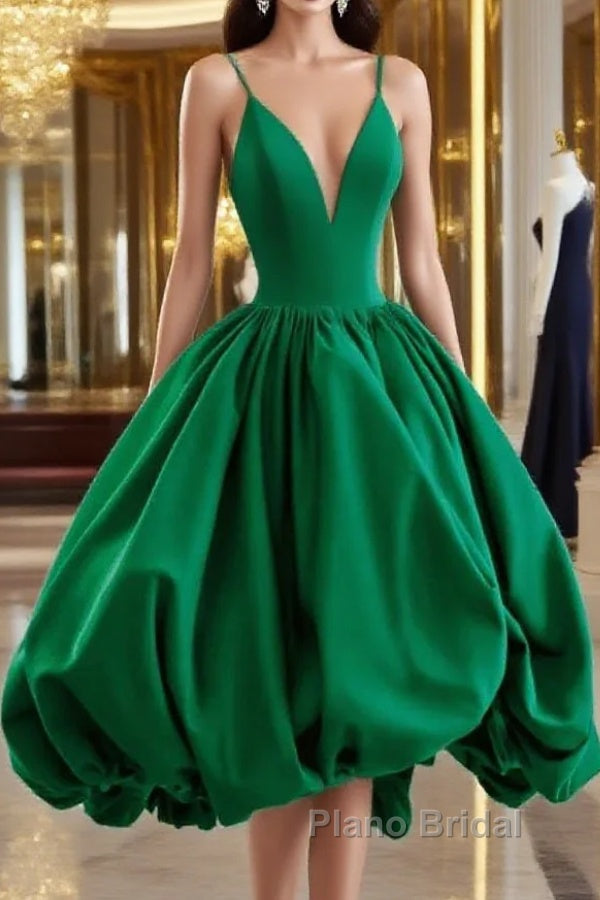 Green V-Neckline Straps Short Party Dresses, Green Knee Length Homecoming Dresses Main image