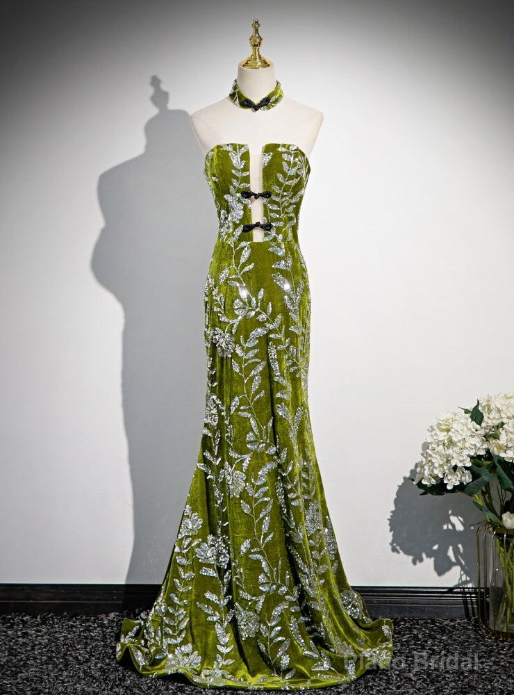 Green Velvet Mermaid Sequins Prom Dress Main image