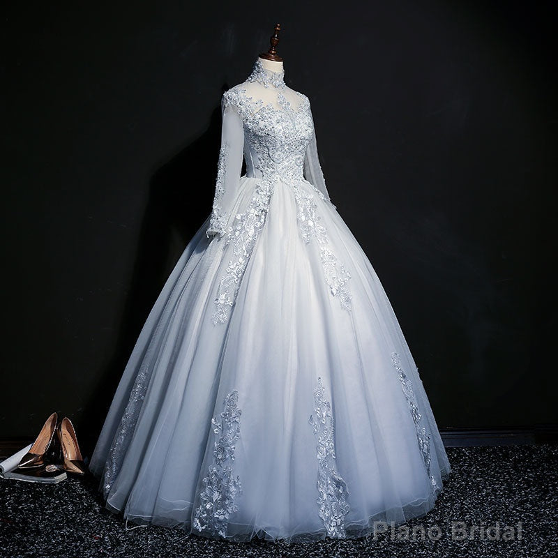 Grey A-line Long Sleeves with Lace Party Gown, Sweet 16 Dress Secondary image