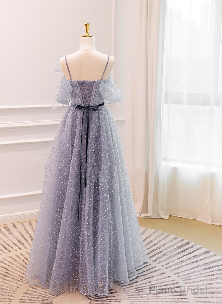 Grey A-line Straps Tulle Floor Length Party Dress, Grey Evening Dress Graduation Dress Secondary image
