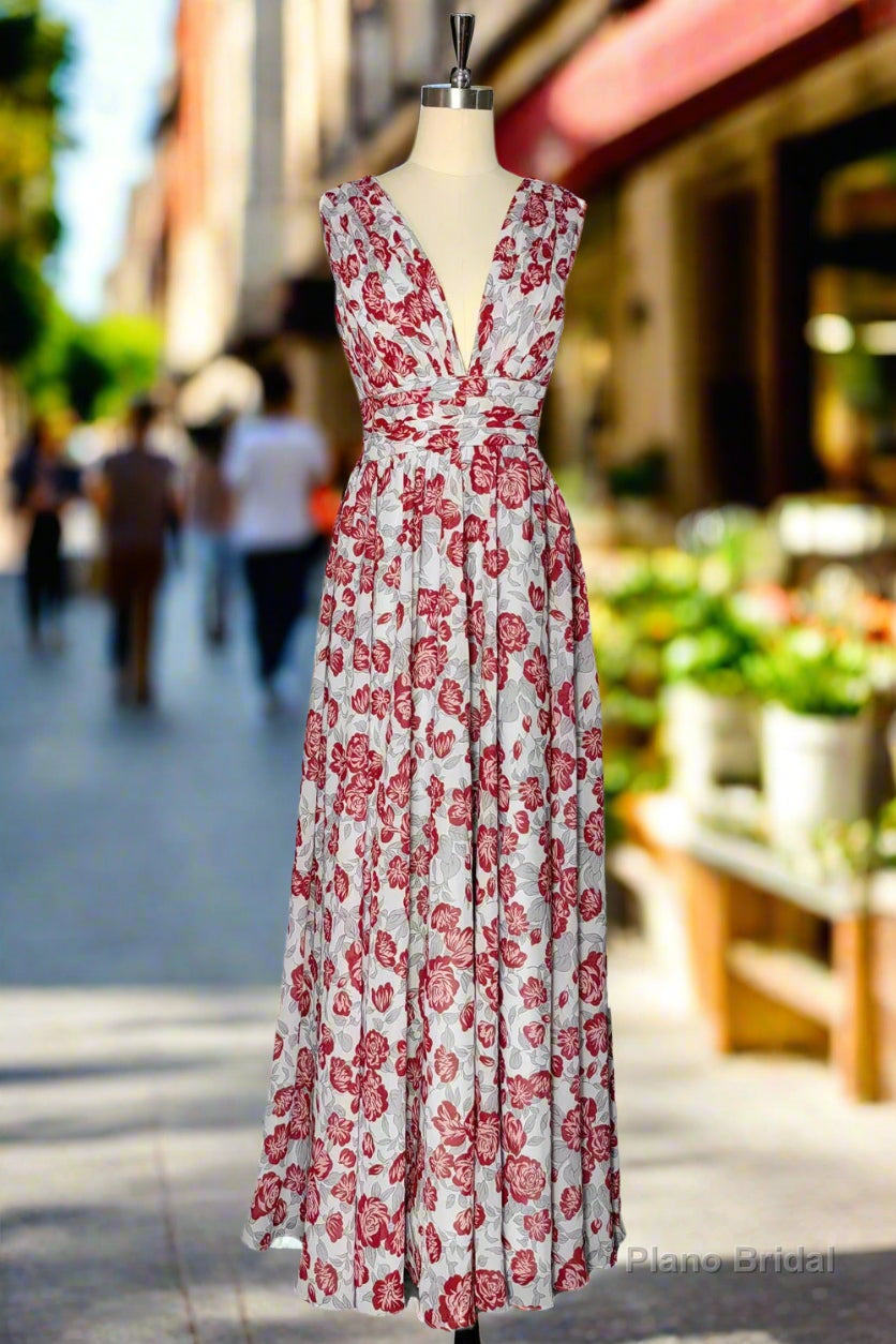 Grey and Pink Floral Long Bridesmaid Dress Secondary image