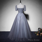 Grey Beaded Tulle Long Formal Dress Party Dress, Grey Evening Gown Formal Dress