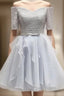 Grey Lace And Organza Homecoming Dresses, Lovely Homecoming Dresses , Short Formal Prom Dresses