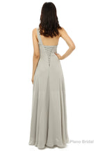 Grey One Shoulder Chiffon Pleats Beading Bridesmaid Dresses LG0254