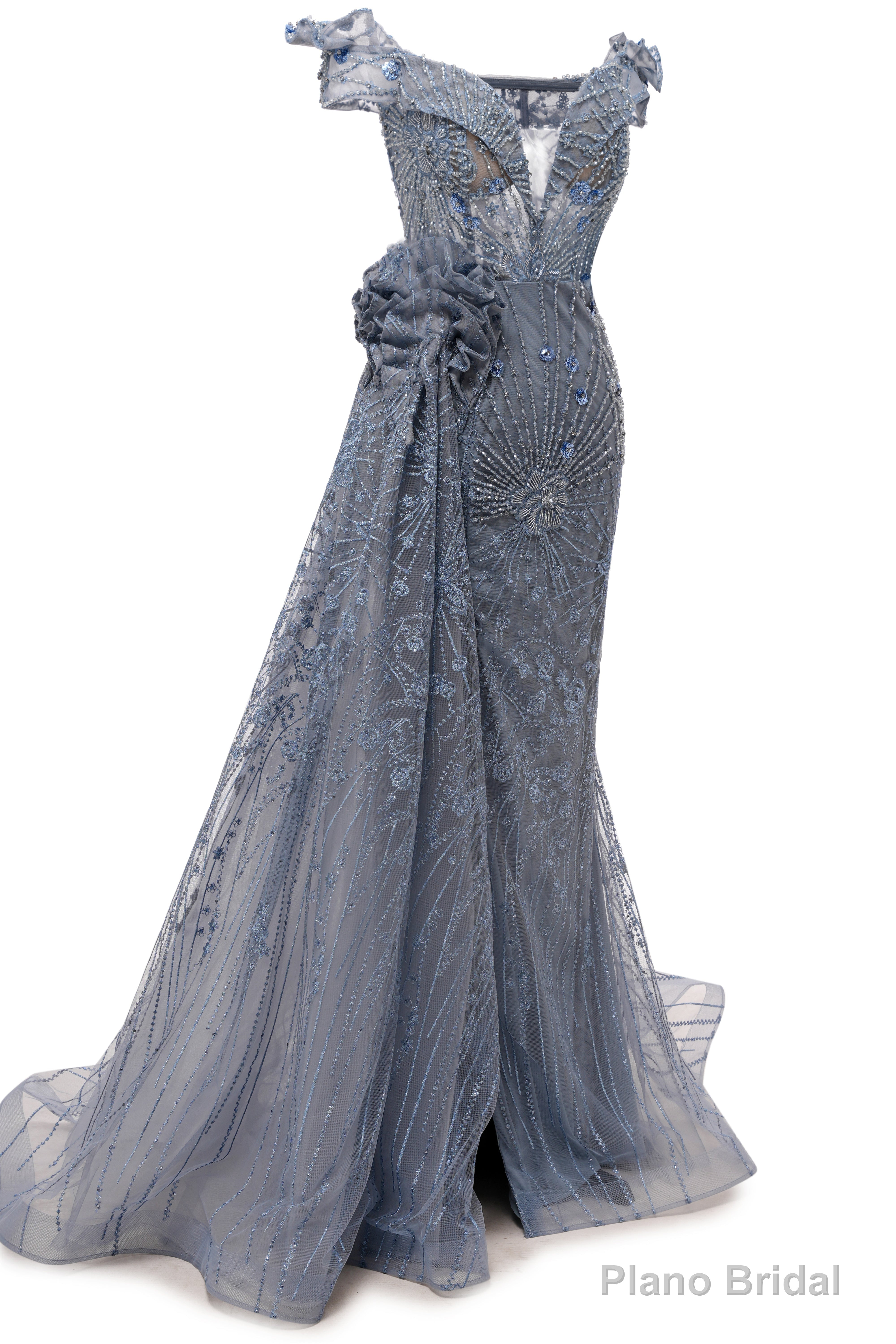 Grey Prom Dresses Mermaid Beading Tulle Off the Shoulder Women Evening Dresses Secondary image