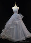 Grey Tulle Straps Layers Long Prom Dress Party Dress, Grey Ball Gown Formal Dress