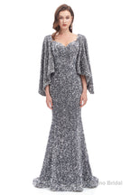 V-Neck Sequins Mermaid Prom Dresses with Sleeves