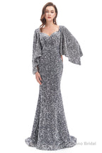 V-Neck Sequins Mermaid Prom Dresses with Sleeves