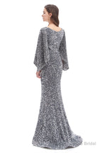 V-Neck Sequins Mermaid Prom Dresses with Sleeves