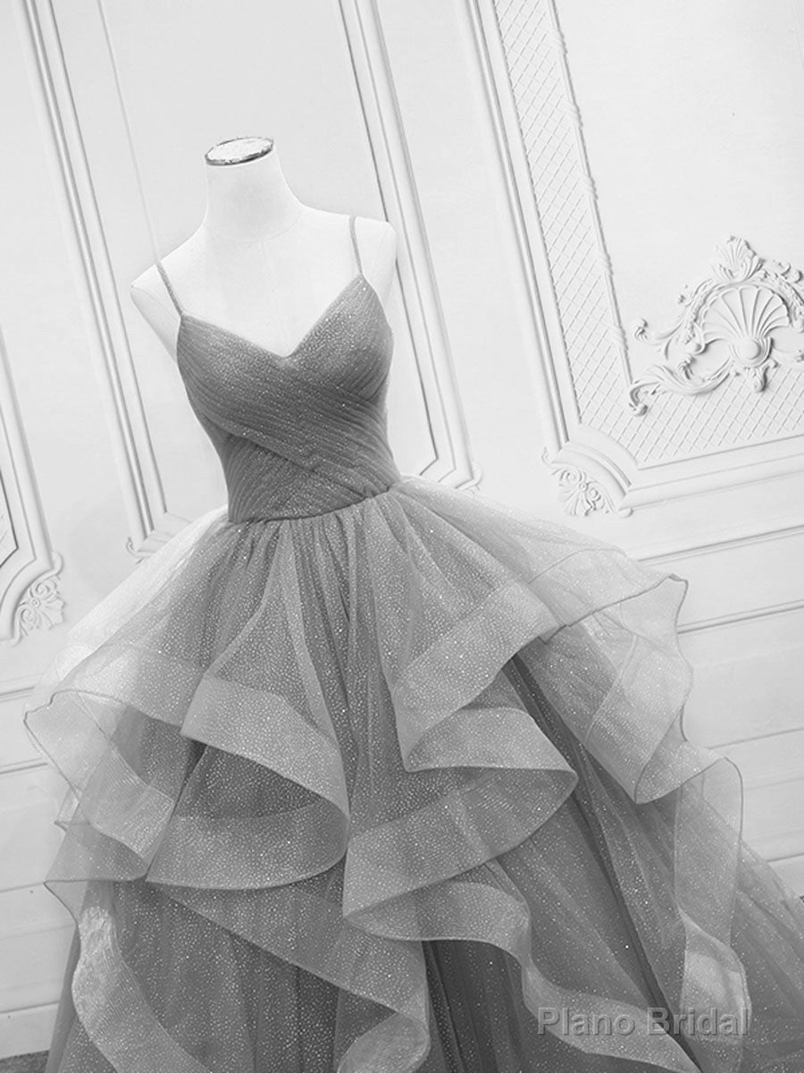Grey V-neckline Tulle Long Formal Dress, Grey Sweetheart 16 Dress Secondary image