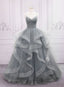 Grey V-neckline Tulle Long Formal Dress, Grey Sweetheart 16 Dress