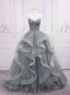 Grey V-neckline Tulle Long Formal Dress, Grey Sweetheart 16 Dress