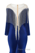 Deep V-neck Shiny Royal Blue Long sleeves Mermaid Formal Prom Dress