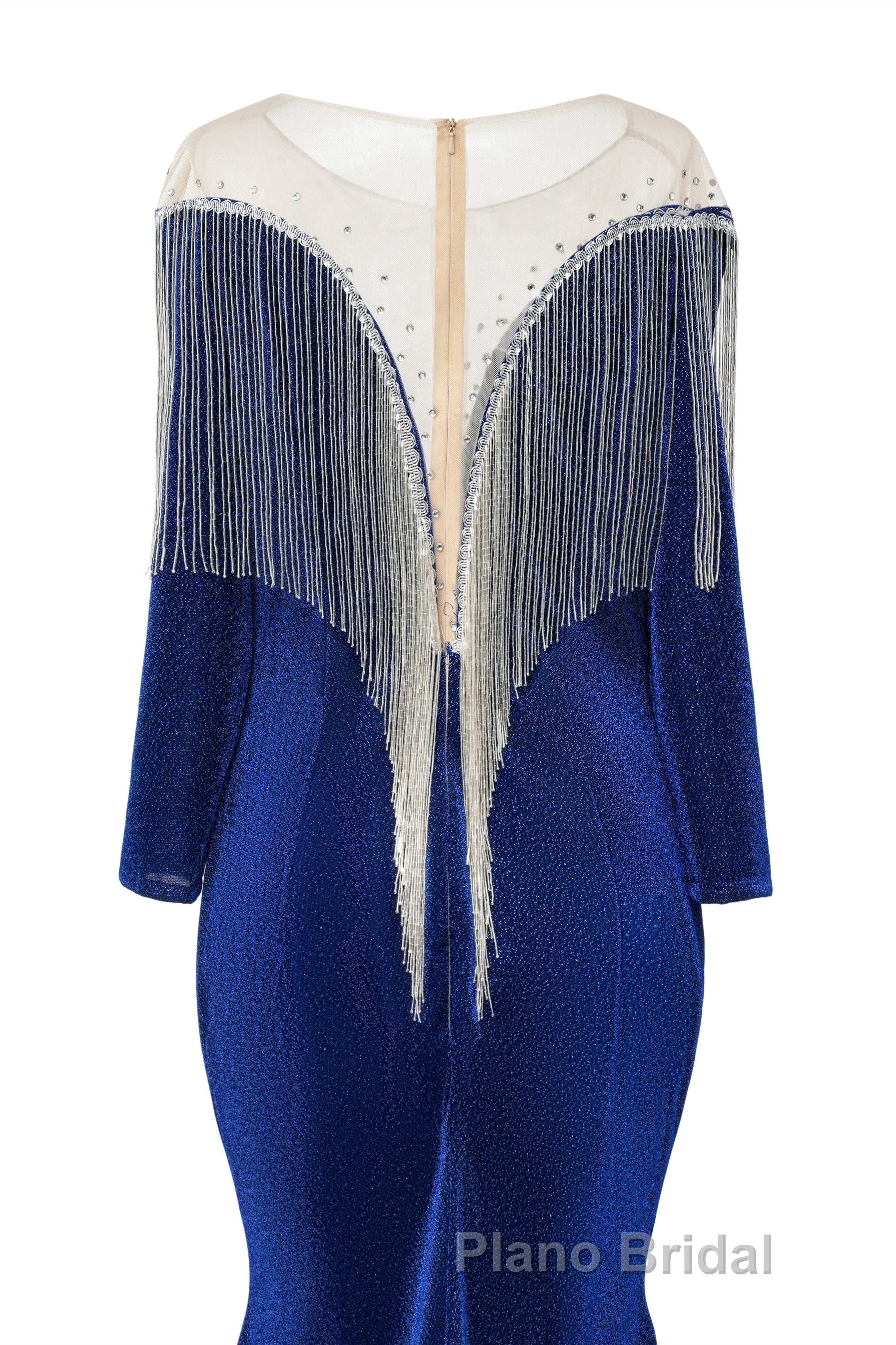 Deep V-neck Shiny Royal Blue Long sleeves Mermaid Formal Prom Dress