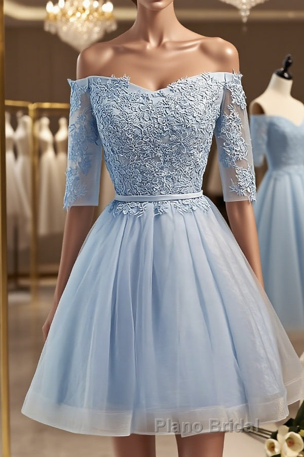 Half Sleeves Short Lace Formal Prom Dresses, Short Lace Homecoming Bridesmaid Dresses Main image