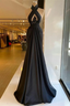 Halter Black Keyhole A-Line Satin Floor Length Prom Dresses
