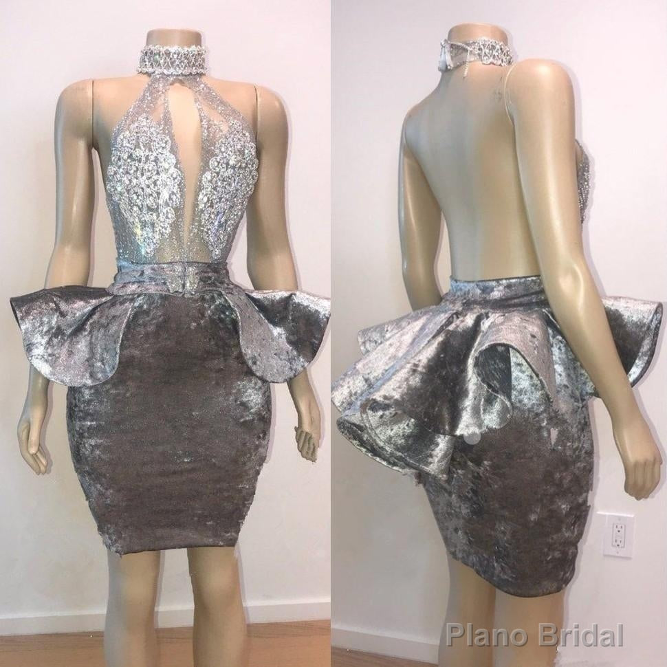 Halter Keyhole Neckline Appliques Short Prom Dresses