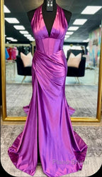 Halter Mermaid Long Formal Prom Dresses With Open Back