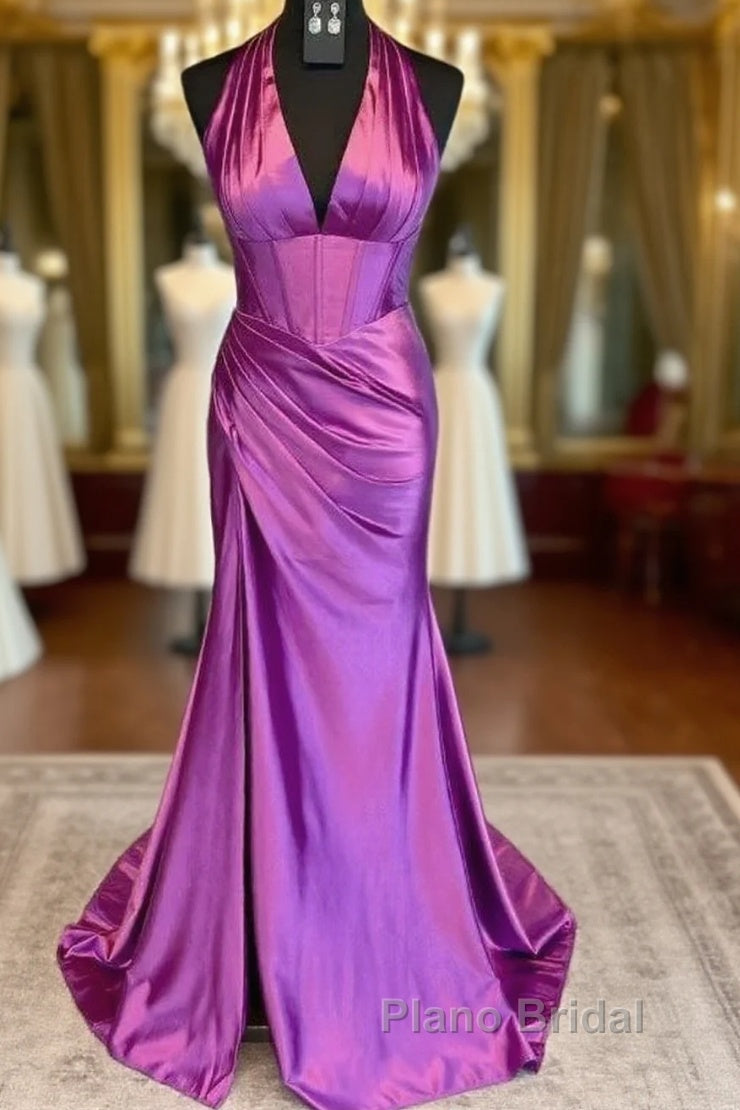 Halter Mermaid Long Formal Prom Dresses With Open Back Main image